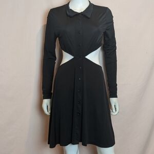 Missguided Long Sleeve Slinky Cut Out Side Mini Shirt Dress in Black size 8